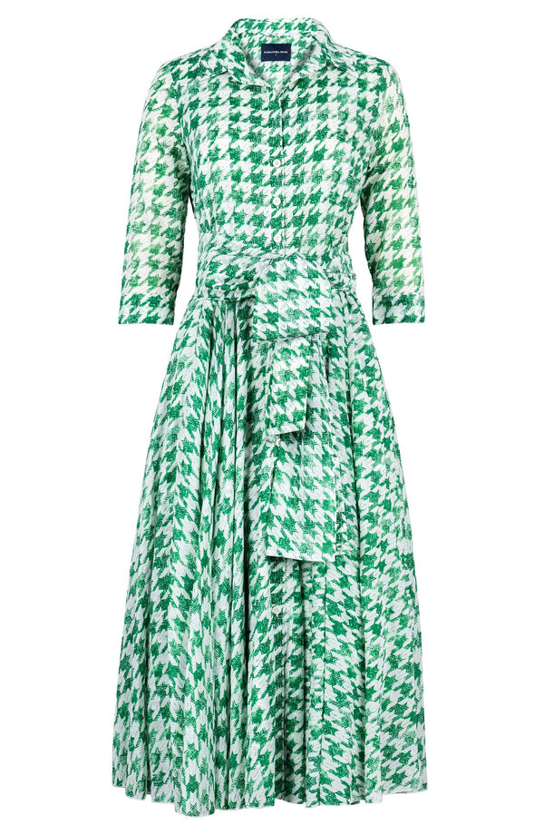 Aster Dress Shirt Collar 3/4 Sleeve Midi Length Cotton Musola (Houndstooth Toile White)