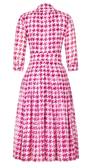Audrey Dress #4 Shirt Collar 3/4 Sleeve Midi Length Cotton Musola (Houndstooth Toile White)