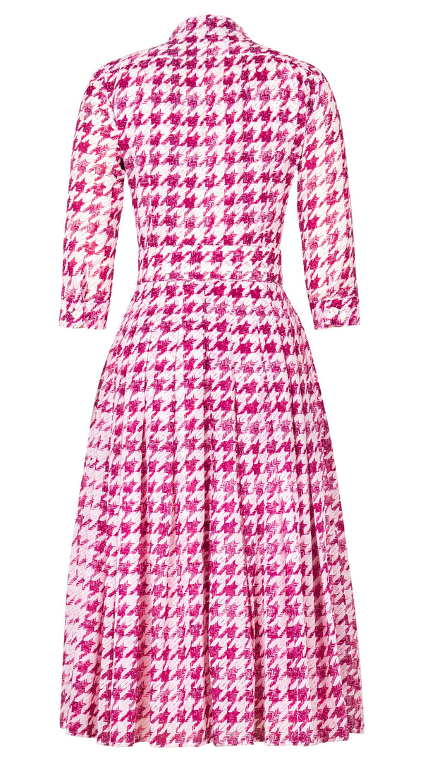 Audrey Dress #4 Shirt Collar 3/4 Sleeve Midi Length Cotton Musola (Houndstooth Toile White)