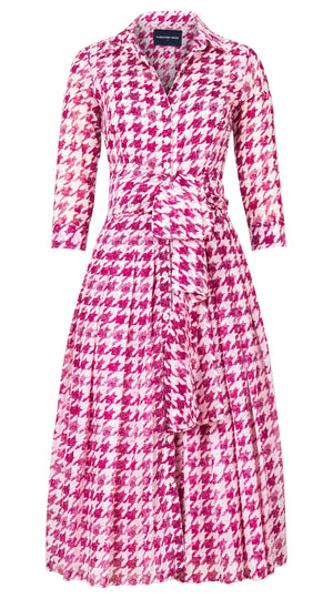 Audrey Dress #4 Shirt Collar 3/4 Sleeve Midi Length Cotton Musola (Houndstooth Toile White)