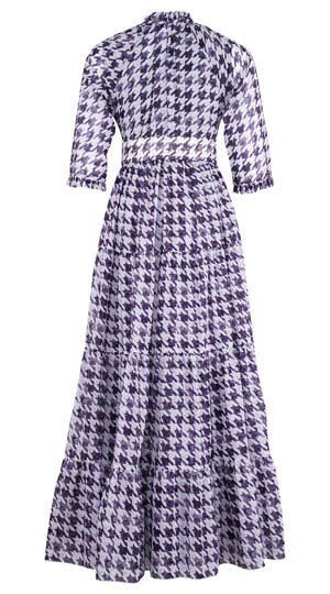 Eden Dress Crew Neck 3/4 Sleeve Maxi Length Cotton Musola (Houndstooth Toile White)