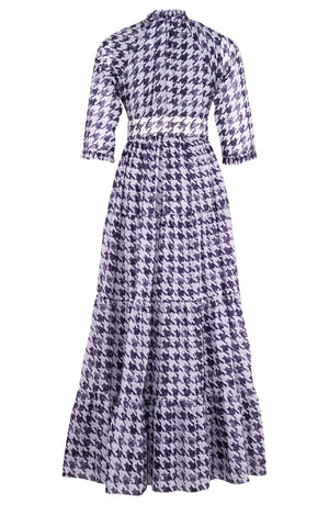 Eden Dress Crew Neck 3/4 Sleeve Maxi Length Cotton Musola (Houndstooth Toile White)