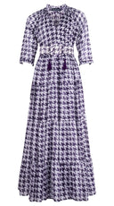 Eden Dress Crew Neck 3/4 Sleeve Maxi Length Cotton Musola (Houndstooth Toile White)
