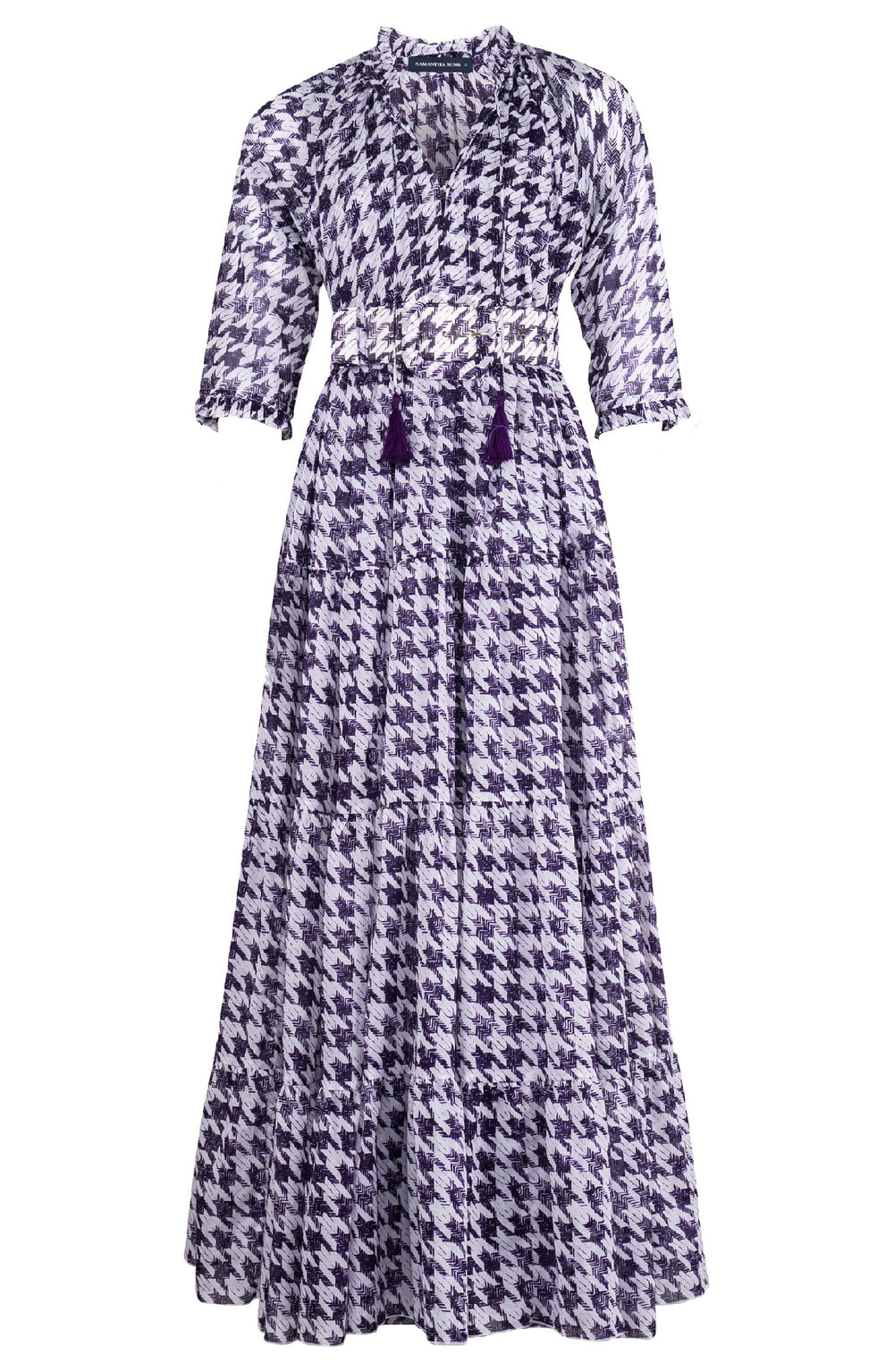 Eden Dress Crew Neck 3/4 Sleeve Maxi Length Cotton Musola (Houndstooth Toile White)