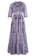 Eden Dress Crew Neck 3/4 Sleeve Maxi Length Cotton Musola (Houndstooth Toile White)