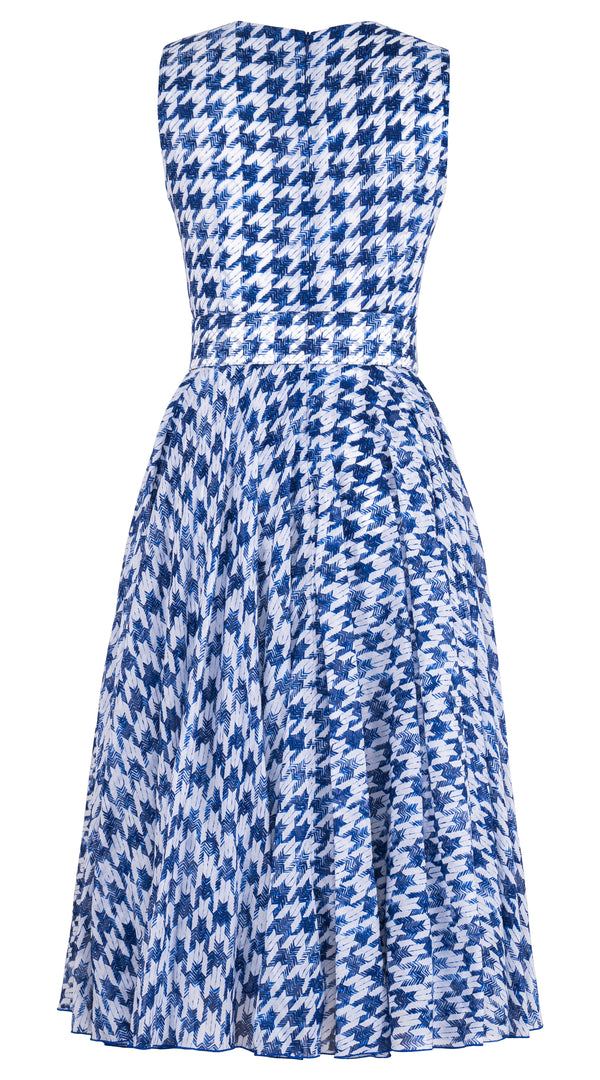 Aster Dress Crew Neck Sleeveless Midi Length Cotton Musola (Houndstooth Toile White)