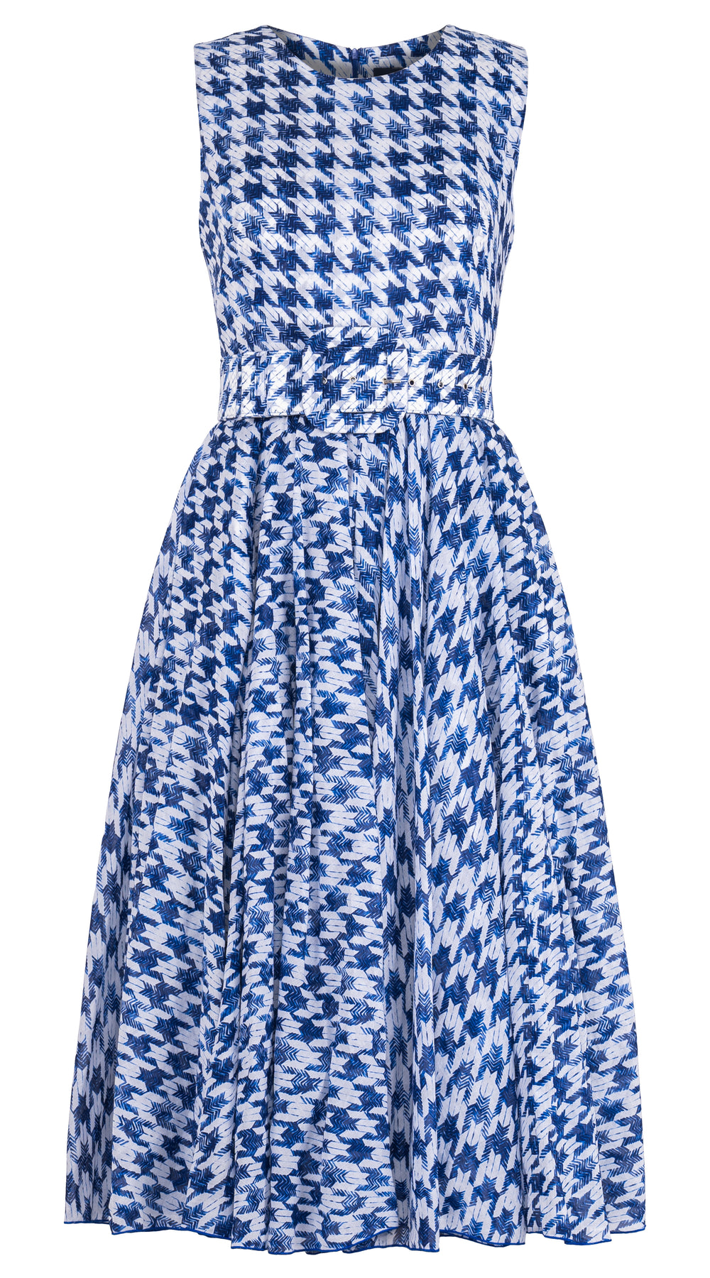 Aster Dress Crew Neck Sleeveless Midi Length Cotton Musola (Houndstooth Toile White)