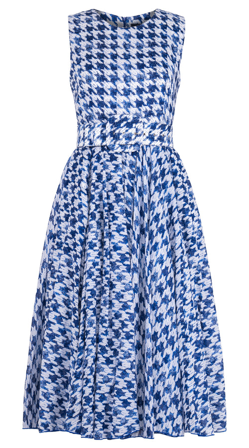 Aster Dress Crew Neck Sleeveless Midi Length Cotton Musola (Houndstooth Toile White)
