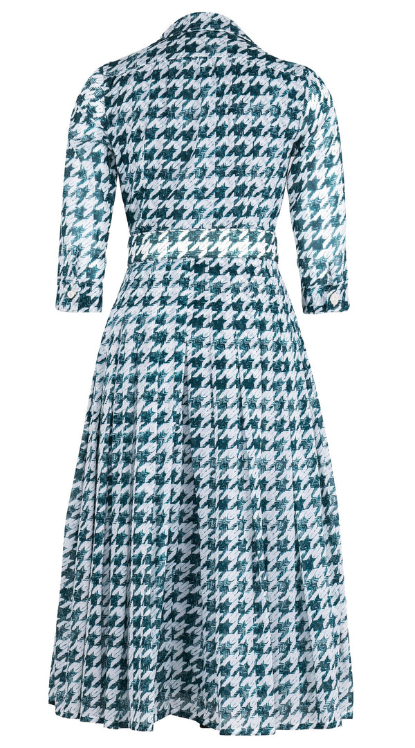 Audrey Dress #4 Shirt Collar 3/4 Sleeve Midi Length Cotton Musola (Houndstooth Toile White)