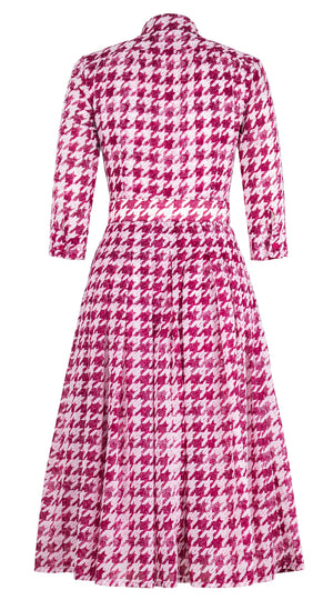 Audrey Dress #4 Shirt Collar 3/4 Sleeve Midi Length Cotton Musola (Houndstooth Toile White)