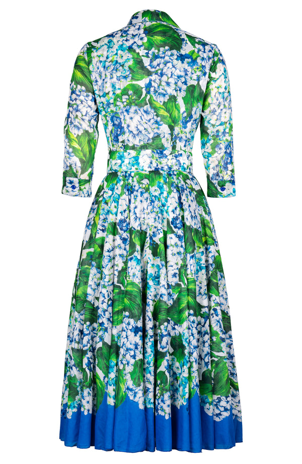 Aster Dress Shirt Collar 3/4 Sleeve Midi Length Cotton Musola (Hydrangea)