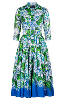 Aster Dress Shirt Collar 3/4 Sleeve Midi Length Cotton Musola (Hydrangea)