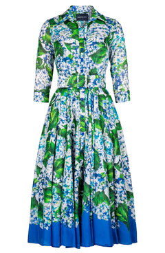 Aster Dress Shirt Collar 3/4 Sleeve Midi Length Cotton Musola (Hydrangea)