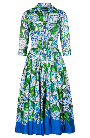 Aster Dress Shirt Collar 3/4 Sleeve Midi Length Cotton Musola (Hydrangea)