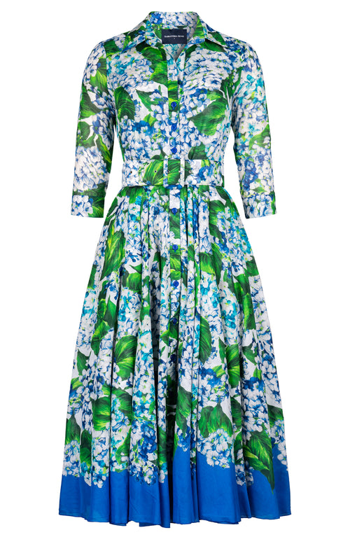 Aster Dress Shirt Collar 3/4 Sleeve Midi Length Cotton Musola (Hydrangea)