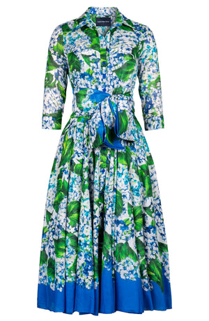 Aster Dress Shirt Collar 3/4 Sleeve Midi Length Cotton Musola (Hydrangea)
