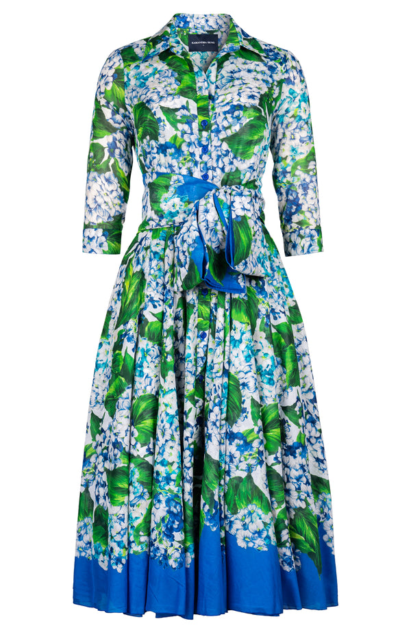 Aster Dress Shirt Collar 3/4 Sleeve Midi Length Cotton Musola (Hydrangea)