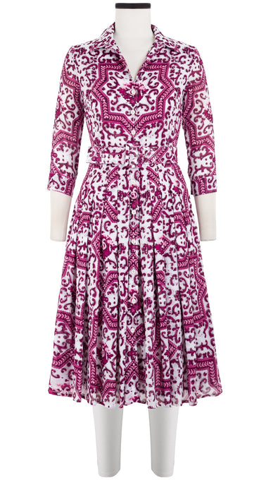 Audrey Dress #4 Shirt Collar 3/4 Sleeve Long Length Cotton Musola (Ibiza Faro Tile)