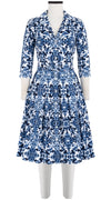 Audrey Dress #1 Shirt Collar 3/4 Sleeve Cotton Stretch (Ibiza Sintra Tile)