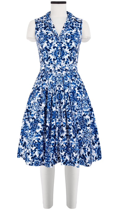 Claire Dress Shirt Collar Sleeveless Cotton Stretch (Ibiza Sintra Tile)