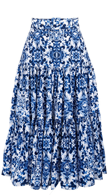 Emma Skirt Midi Length Cotton Musola (Ibiza Sintra Tile)