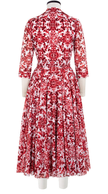 Aster Dress Shirt Collar 3/4 Sleeve Midi Length Cotton Musola (Ibiza Sintra Tile)