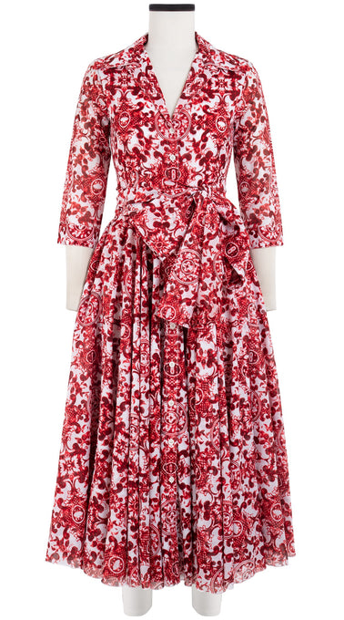 Aster Dress Shirt Collar 3/4 Sleeve Midi Length Cotton Musola (Ibiza Sintra Tile)