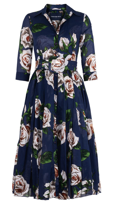 Avenue Dress Shirt Collar 3/4 Sleeve Midi Length Cotton Musola (Iceberg Rose)