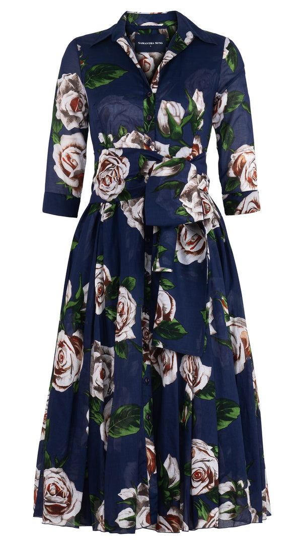Avenue Dress Shirt Collar 3/4 Sleeve Midi Length Cotton Musola (Iceberg Rose)