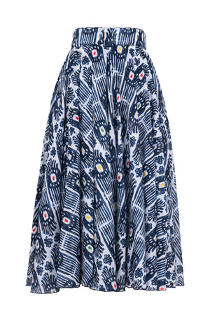 Aster Skirt #1 with Belt Midi Length Cotton Musola (Ikat Gap)