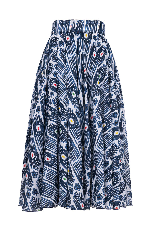 Aster Skirt #1 with Belt Midi Length Cotton Musola (Ikat Gap)