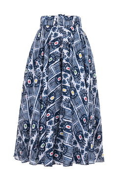 Aster Skirt #1 with Belt Midi Length Cotton Musola (Ikat Gap)