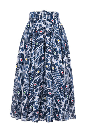 Aster Skirt #1 with Belt Midi Length Cotton Musola (Ikat Gap)