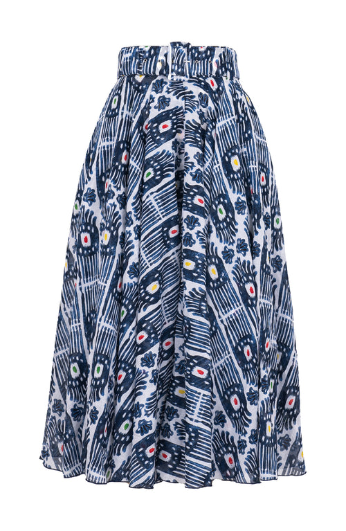 Aster Skirt #1 with Belt Midi Length Cotton Musola (Ikat Gap)