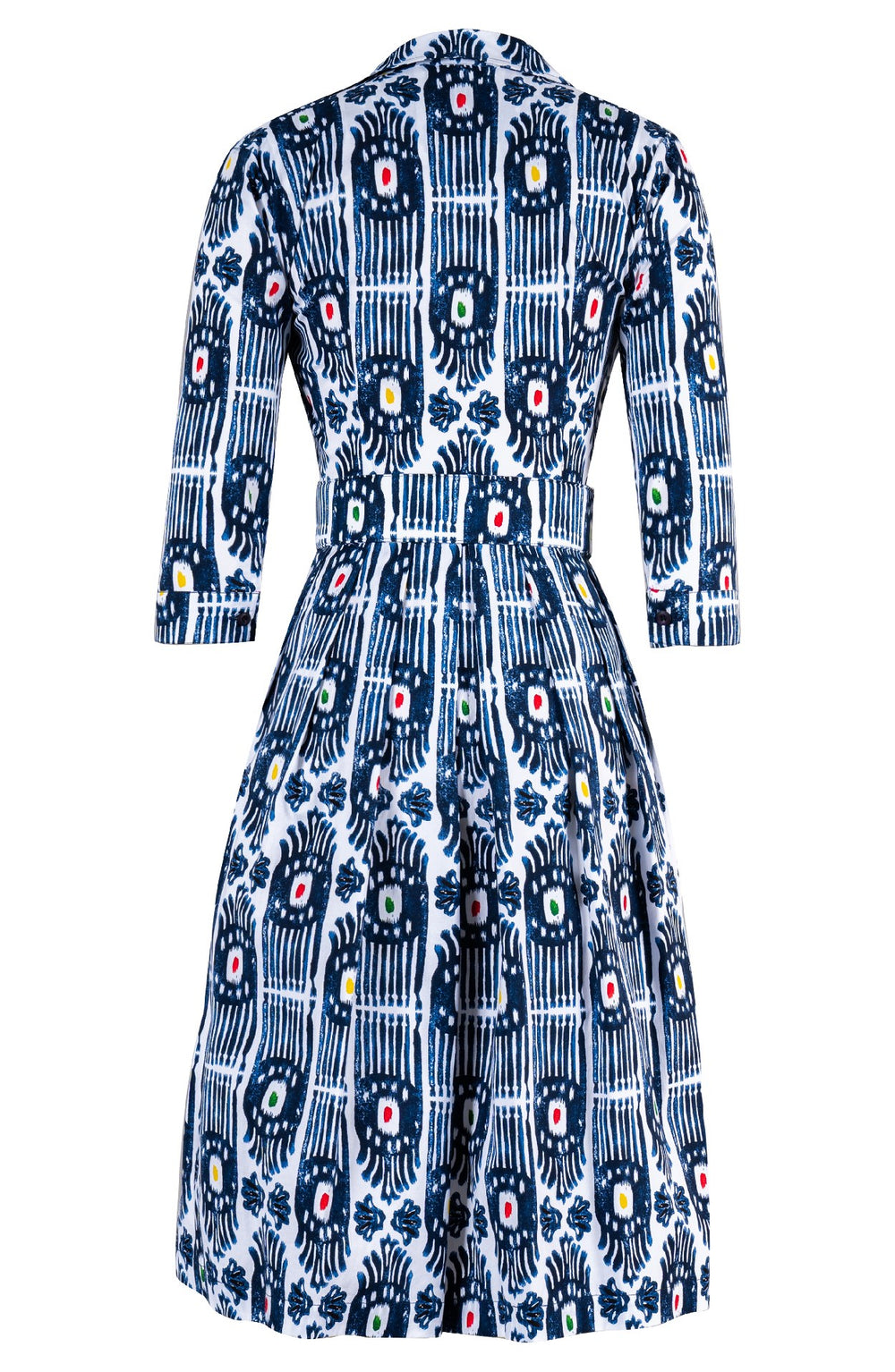 Audrey Dress #1 Shirt Collar 3/4 Sleeve Long Length Cotton Stretch (Ikat Gap)