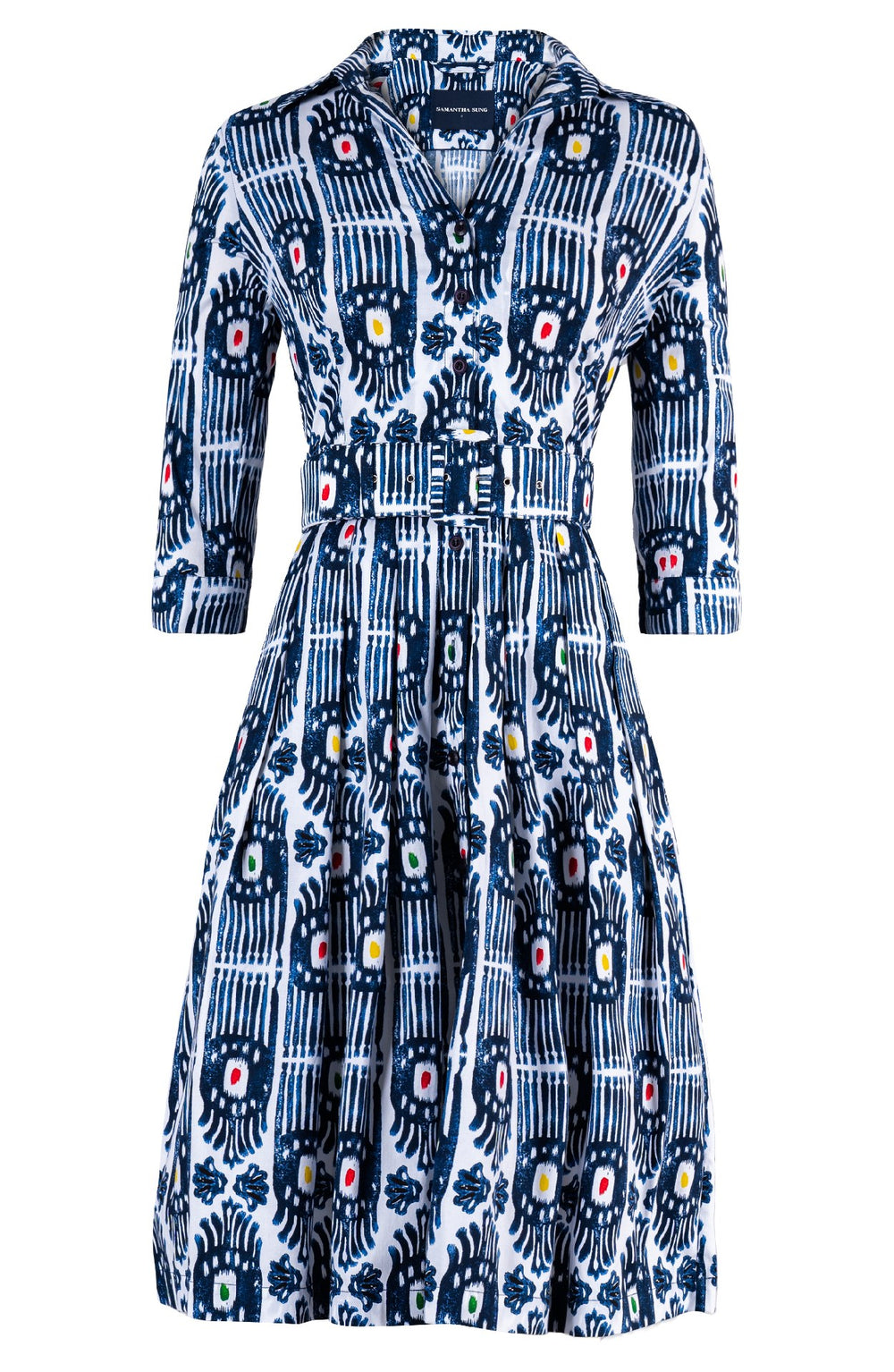 Audrey Dress #1 Shirt Collar 3/4 Sleeve Long Length Cotton Stretch (Ikat Gap)