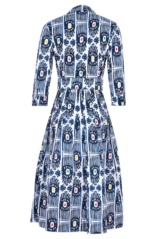 Audrey Dress #1 Shirt Collar 3/4 Sleeve Midi Length Cotton Stretch (Ikat Gap)