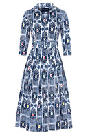 Audrey Dress #1 Shirt Collar 3/4 Sleeve Midi Length Cotton Stretch (Ikat Gap)