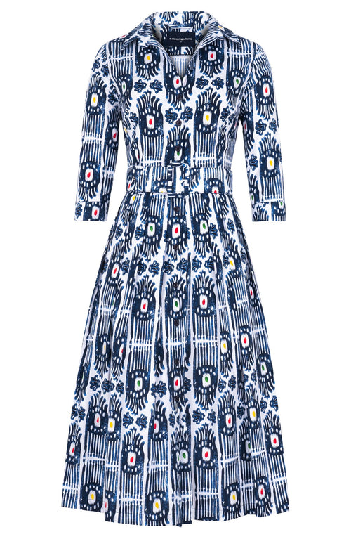 Audrey Dress #1 Shirt Collar 3/4 Sleeve Midi Length Cotton Stretch (Ikat Gap)