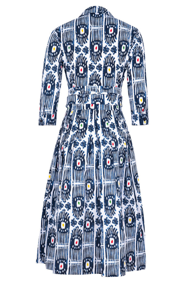 Audrey Dress #1 Shirt Collar 3/4 Sleeve Midi Length Cotton Stretch (Ikat Gap)