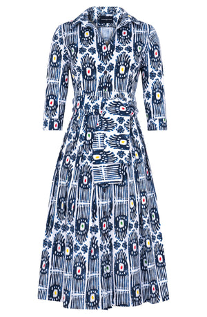 Audrey Dress #1 Shirt Collar 3/4 Sleeve Midi Length Cotton Stretch (Ikat Gap)