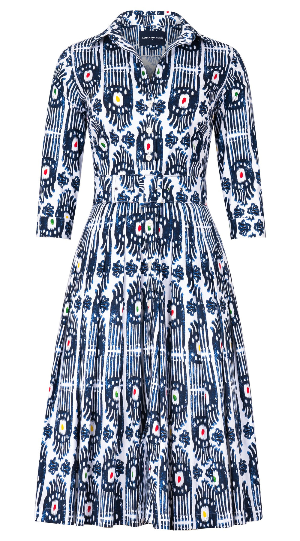 Audrey Dress #2 Shirt Collar 3/4 Sleeve Long Length Cotton Stretch (Ikat Gap)