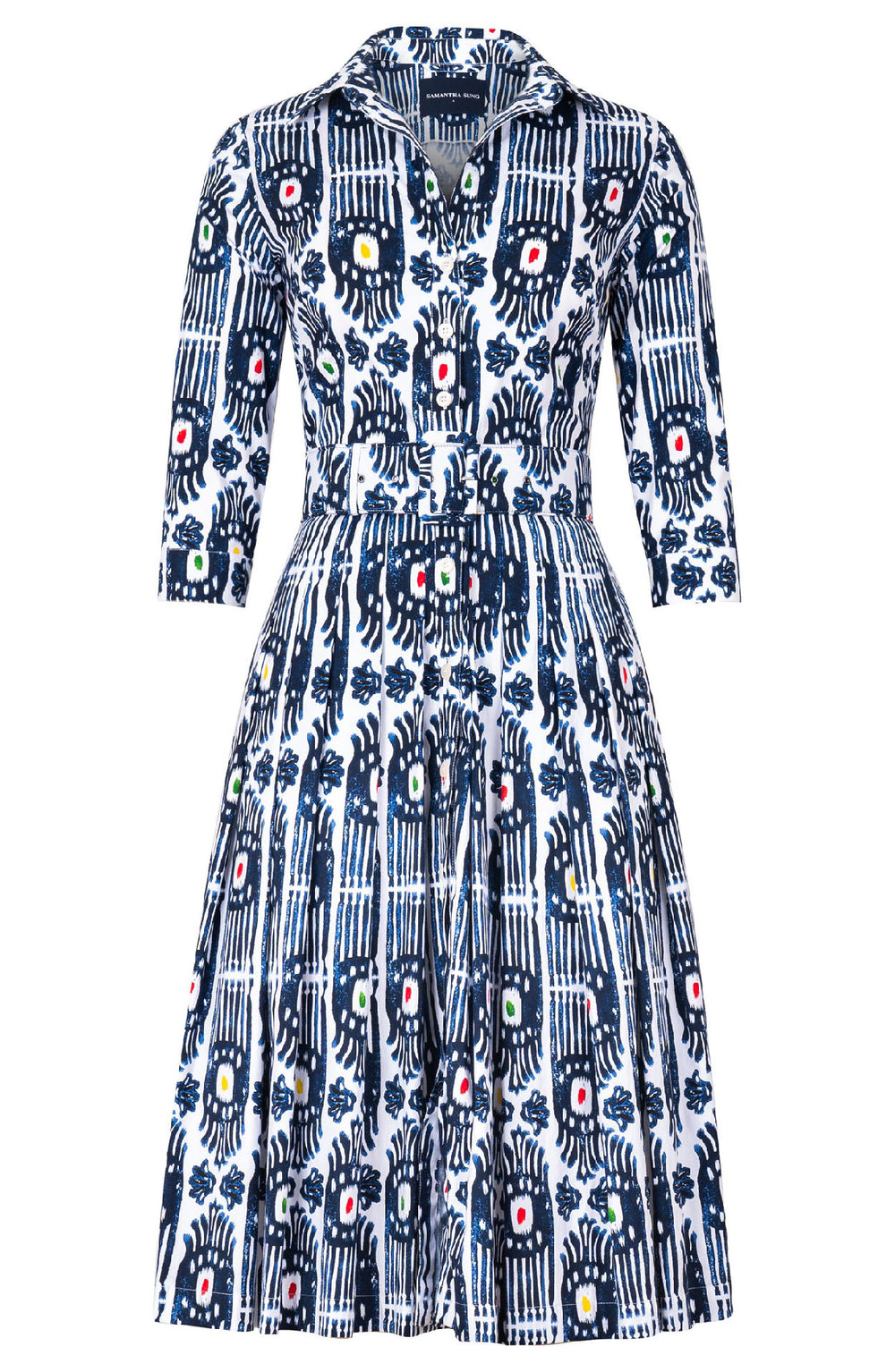 Audrey Dress #2 Shirt Collar 3/4 Sleeve Long Length Cotton Stretch (Ikat Gap)