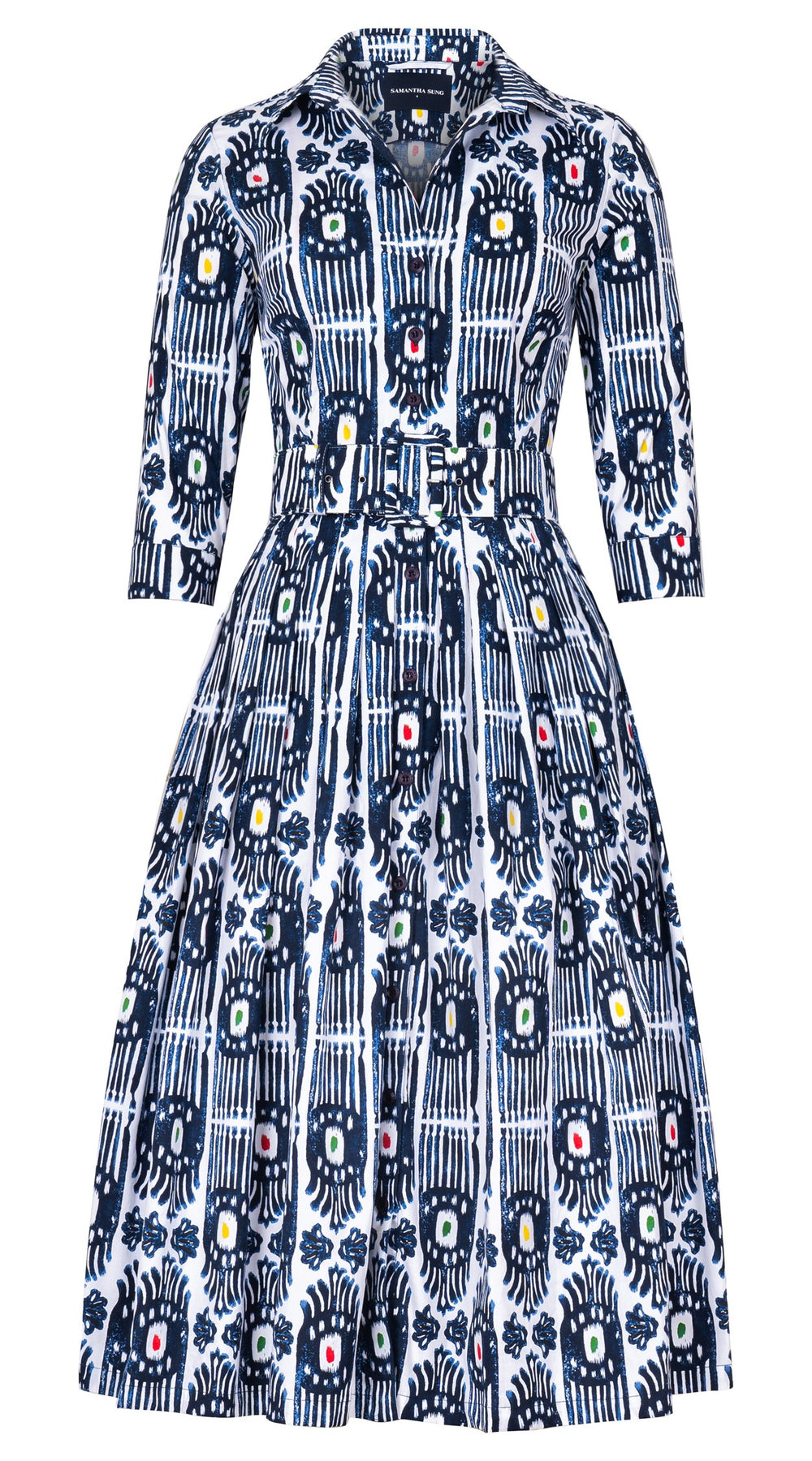 Audrey Dress #2 Shirt Collar 3/4 Sleeve Midi Length Cotton Stretch (Ikat Gap)