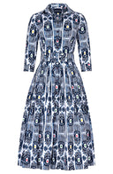 Audrey Dress #2 Shirt Collar 3/4 Sleeve Midi Length Cotton Stretch (Ikat Gap)