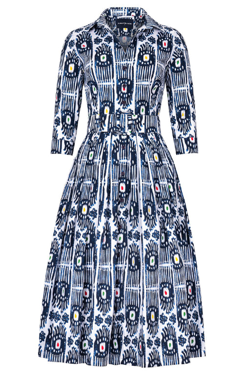 Audrey Dress #2 Shirt Collar 3/4 Sleeve Midi Length Cotton Stretch (Ikat Gap)