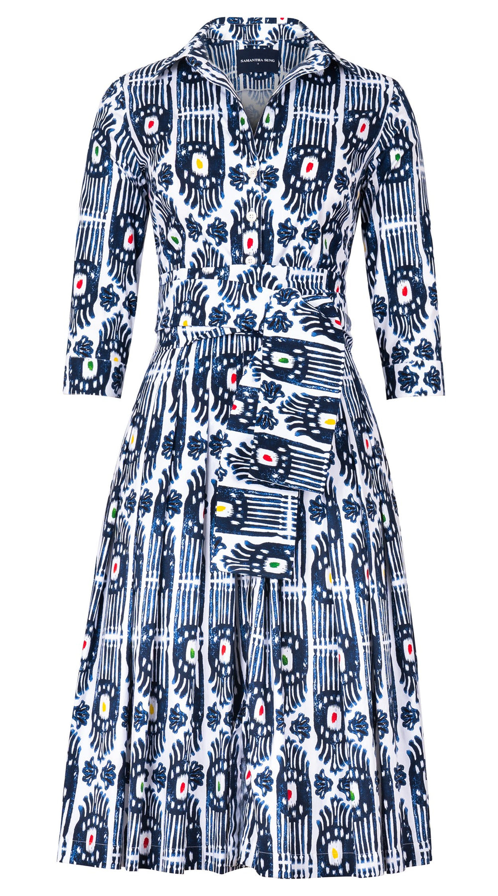 Audrey Dress #2 Shirt Collar 3/4 Sleeve Long Length Cotton Stretch (Ikat Gap)