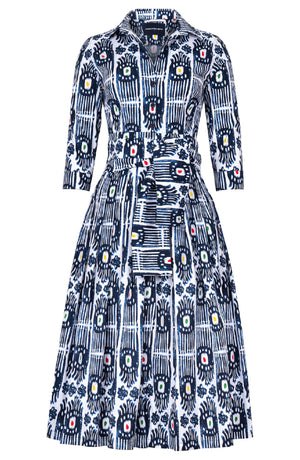 Audrey Dress #2 Shirt Collar 3/4 Sleeve Midi Length Cotton Stretch (Ikat Gap)