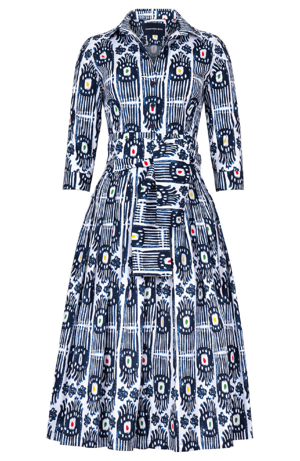 Audrey Dress #2 Shirt Collar 3/4 Sleeve Midi Length Cotton Stretch (Ikat Gap)