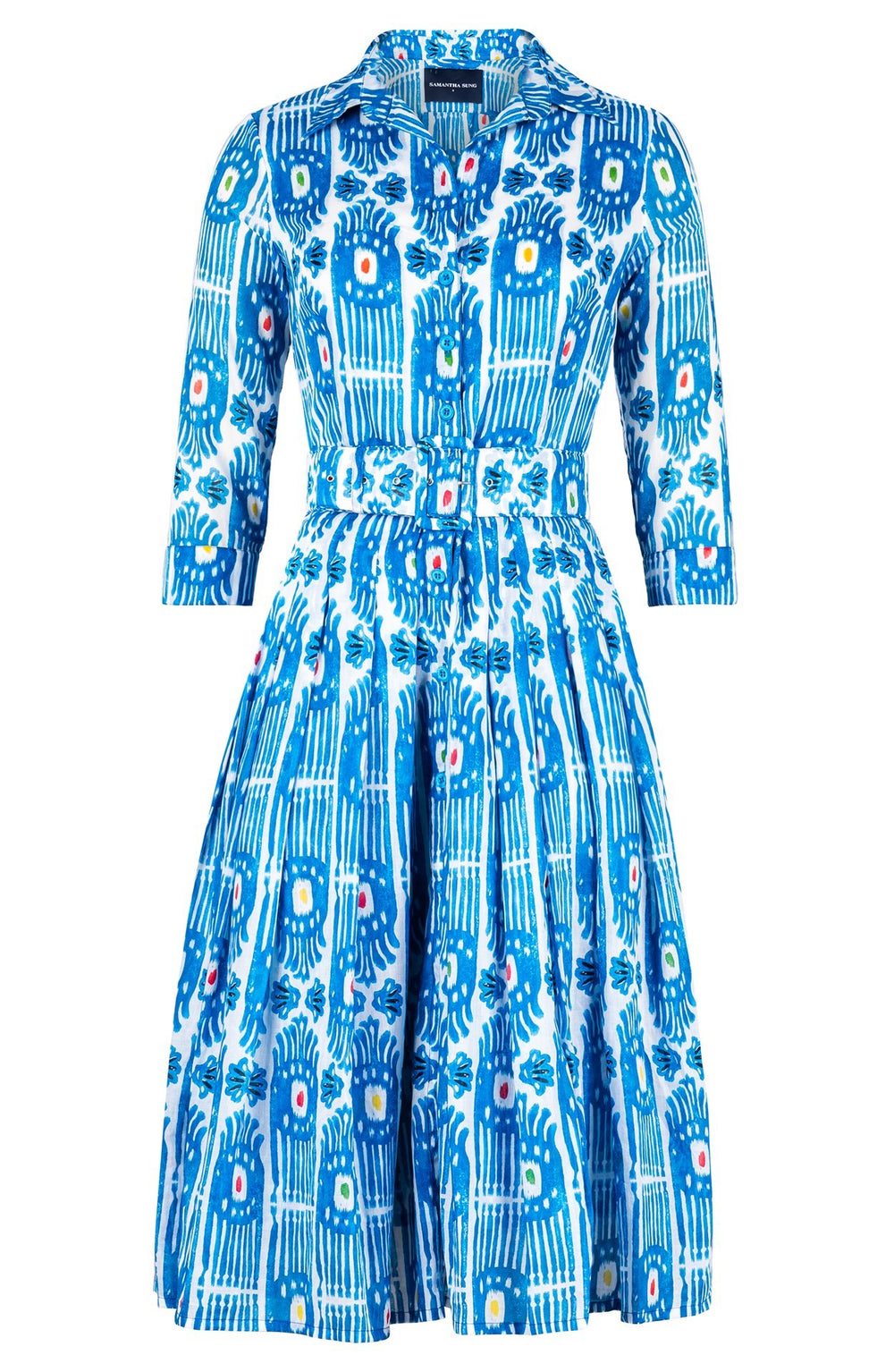 Audrey Dress #4 Shirt Collar 3/4 Sleeve Long Length Musola (Ikat Gap)